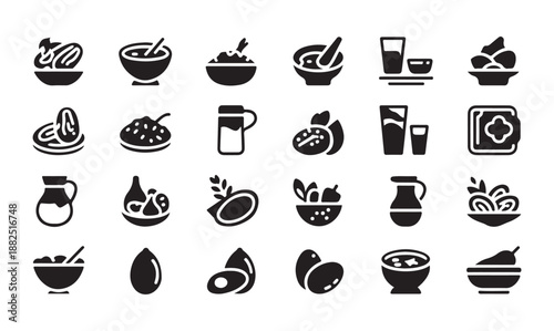 Middle eastern food and dishes for iftar suhoor solid icon collection