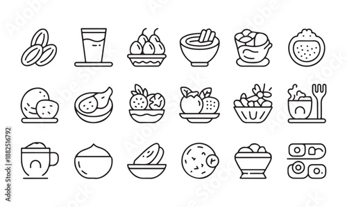 Food icons set outline minimal modern art simple vector collection