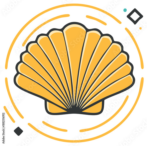 Stylized Yellow Scallop Shell with Abstract Geometric Accents