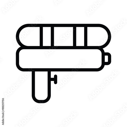 A minimalist line drawing representing a classic water gun toy, perfect for summer fun themes. Kids and Toys single line icon UI design.