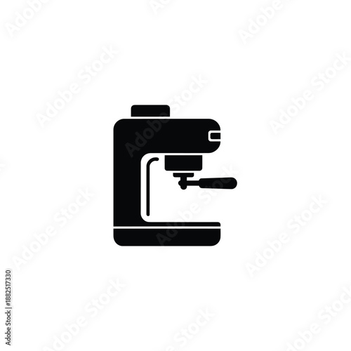 Black silhouette of a modern espresso coffee machine with portafilter Keywords: coffee machine