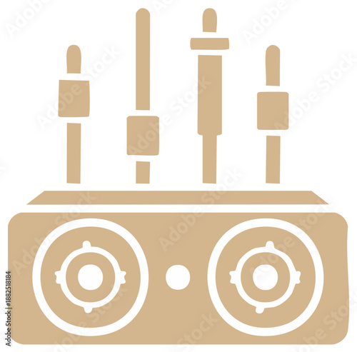 Stylized icon of audio mixer with sliders and knobs, simple digital art for music production