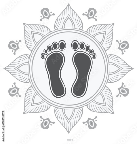 Goddess Lakshmi footprints symbol in a traditional Indian lotus mandala design