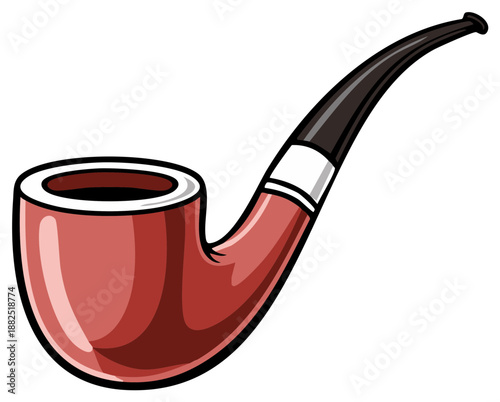 Cartoon illustration of a classic smoking pipe in shades of red