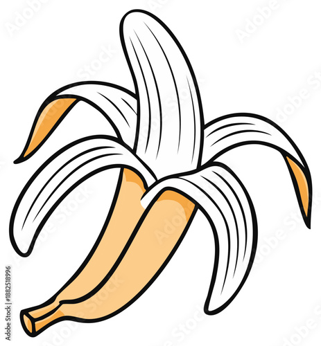 Cartoon illustration of a peeled banana fruit