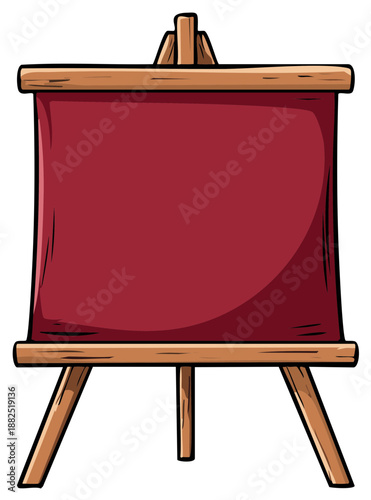 Cartoon Style Easel with Red Canvas Backdrop for Presentation Artwork