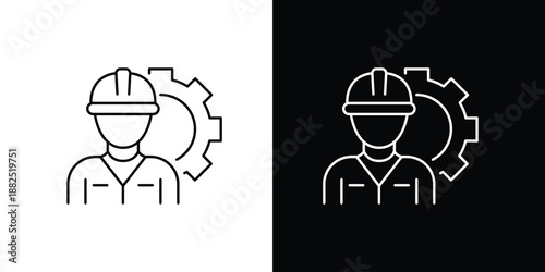 Industrial worker and gear icon set, vector illustration of profession and engineering symbol