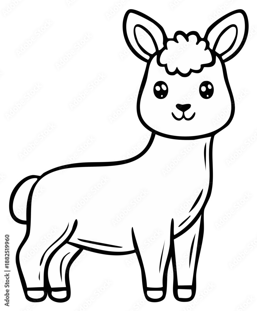 Fototapeta premium Chibi Llama Cartoon Outline Illustration with Cute Eyes and Fluffy Hairstyle
