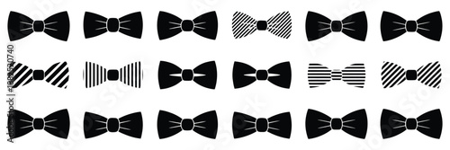 Bow Tie Silhouettes, isolated vector designs on white background, formal fashion accessories, elegant menswear icons, minimalist clothing graphics.