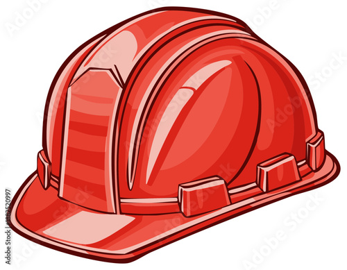Red construction hard hat vector illustration for builder and engineer safety.