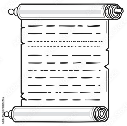 Classic antique paper scroll with abstract placeholder text lines for historical documents