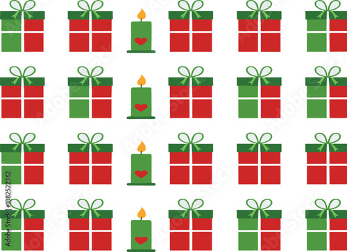 Christmas gift box and candle seamless pattern for holiday wrapping paper, greeting cards and festive decoration design