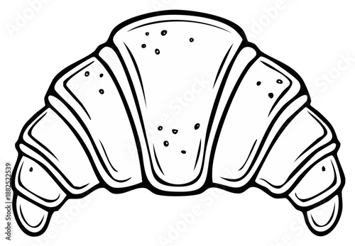 Croissant Drawing: Single Line Illustration of Baked Pastry. Outline Sketch of French Breakfast Food Isolated