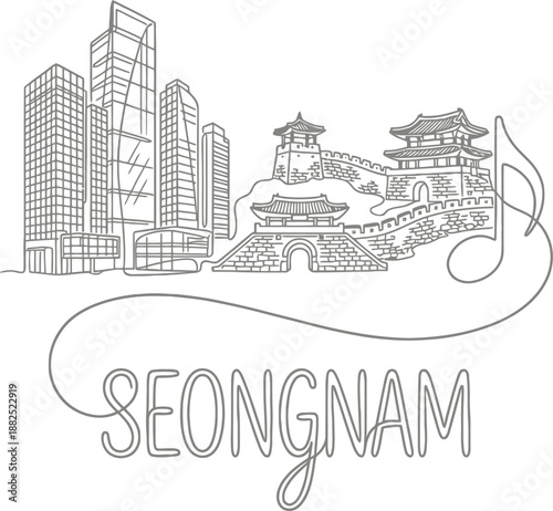 Seongnam city skyline with traditional and modern architecture vector illustration