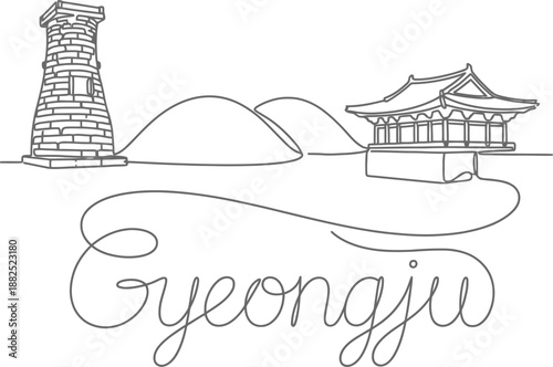 Gyeongju South Korea landmarks continuous line vector illustration