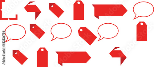Red label and tag element set with arrows and speech bubbles for sale banner, marketing and price design