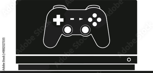 Black game controller on console gaming console