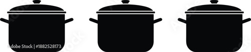 Cooking pot silhouette icon set with lids isolated flat vector symbols for kitchen food cookware design