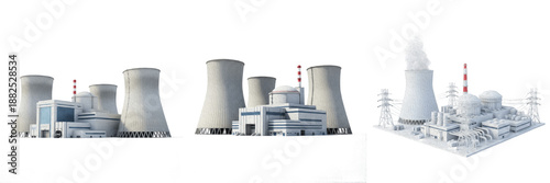 Nuclear Power Plant Industrial Complex Isolated on White Background