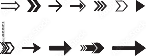 Collection of various black arrows on white background for design
