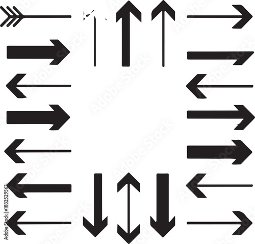 Collection of various black arrows on white background for design