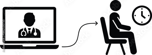Online medical consultation telemedicine icon showing doctor on screen and patient waiting isolated vector illustration healthcare appointment concept