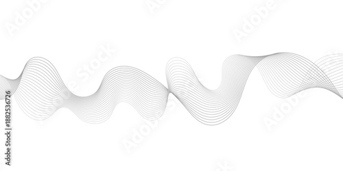 White wave curve lines banner background design. Abstract soft wave lines dynamic flowing gray light isolated background. Vector Illustration of the gray pattern of lines. Black stripes on blend.