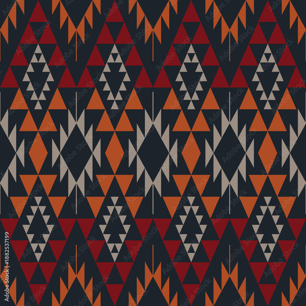Fototapeta premium Aztec tribal geometric pattern. Vector colorful southwestern tribal geometric shape seamless pattern. Ethnic geometric pattern use for fabric, textile, home decoration elements, upholstery, etc.