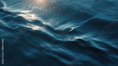 Sunlit Ocean Waves Serene Blue Sea Surface Ripples  Sunlight Sparkle.