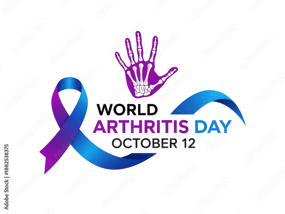 Fototapeta premium World arthritis day awareness ribbon and hand sign on transparent background