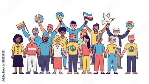 Illustration of diverse people celebrating Republic Day of India with flags and festive elements in a colorful, lively scene.
