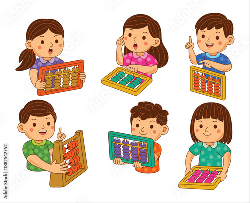 Cute Kids with an Abacus Vector Illustration