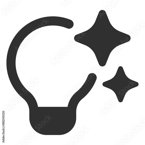 AI lightbulb icon with stars. Symbol of artificial intelligence creativity, smart innovation, and intelligent idea generation. Minimalist bold line vector for creative tech and brainstorming tools.