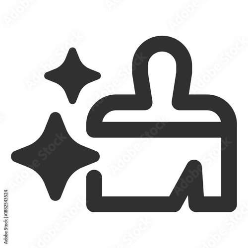 AI eraser or magic brush icon with stars. Symbol of intelligent object removal, automated photo cleanup, and artificial intelligence image editing. Minimalist bold line vector for creative design tool