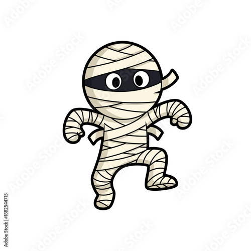 Cute cartoon mummy character dancing, isolated on white background