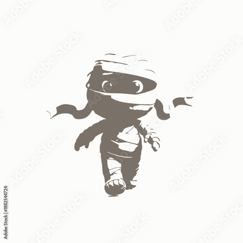 Cute cartoon mummy walking, isolated on white background, Halloween character