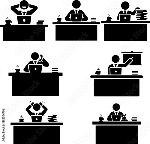 Business Professional Work Cycle and Office Productivity Icon Set