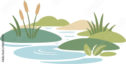 Peaceful River Landscape Illustration with Nature and Water
