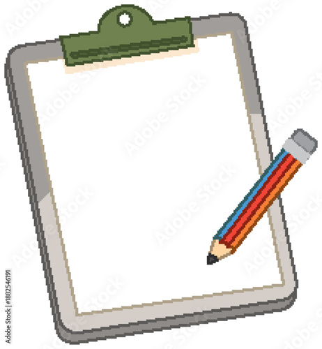 Vector Illustration of a Blank Clipboard with a Colored Pencil