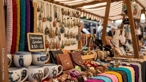Market stall display of crafts and goods