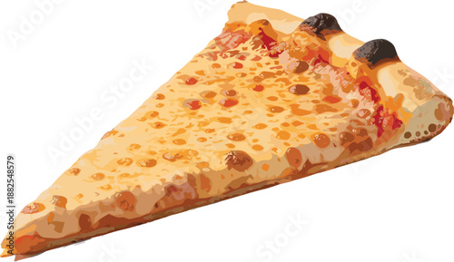 Realistic Italian cheese pizza slice vector illustration with melted mozzarella and golden crust isolated on white background for restaurant menu and fast food delivery design.