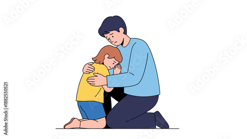 Father comforting and hugging his sad daughter illustration