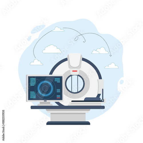 Modern MRI scanner with futuristic monitor, medical technology, healthcare, science