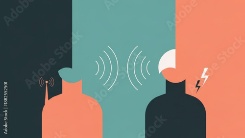 Two people communicate with sound waves and ideas