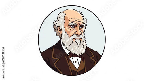 Illustration of charles darwin in a circular portrait