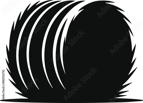Minimalist black round hay bale in the field silhouette vector icon