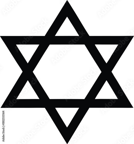 Vector black line icon for David star silhouette, Star of David geometric symbol, black and white hexagram design
