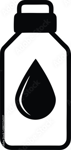 Water Bottle Icon with Drop Symbol, A bottle of drinking water or bottled water beverage line art vector icon illustration