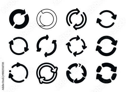 Circular economy icon symbols representing sustainable business models recycling processes environmental responsibility and green innovation