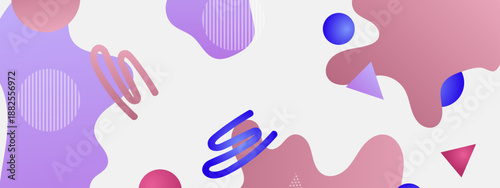 Elegant abstract background featuring smooth pink and purple blobs with playful squiggly lines and circles